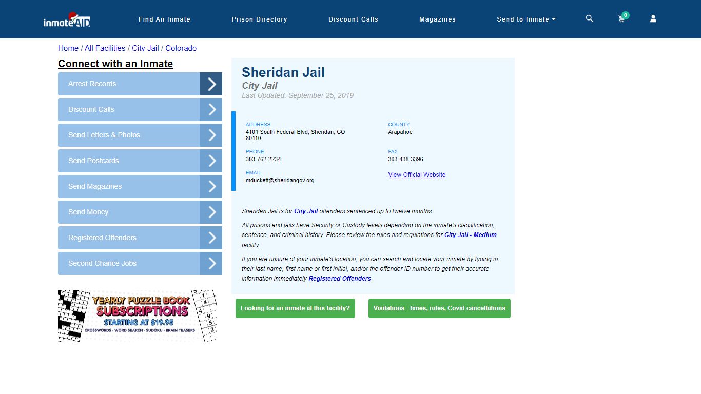 Sheridan Jail | Inmate Locator